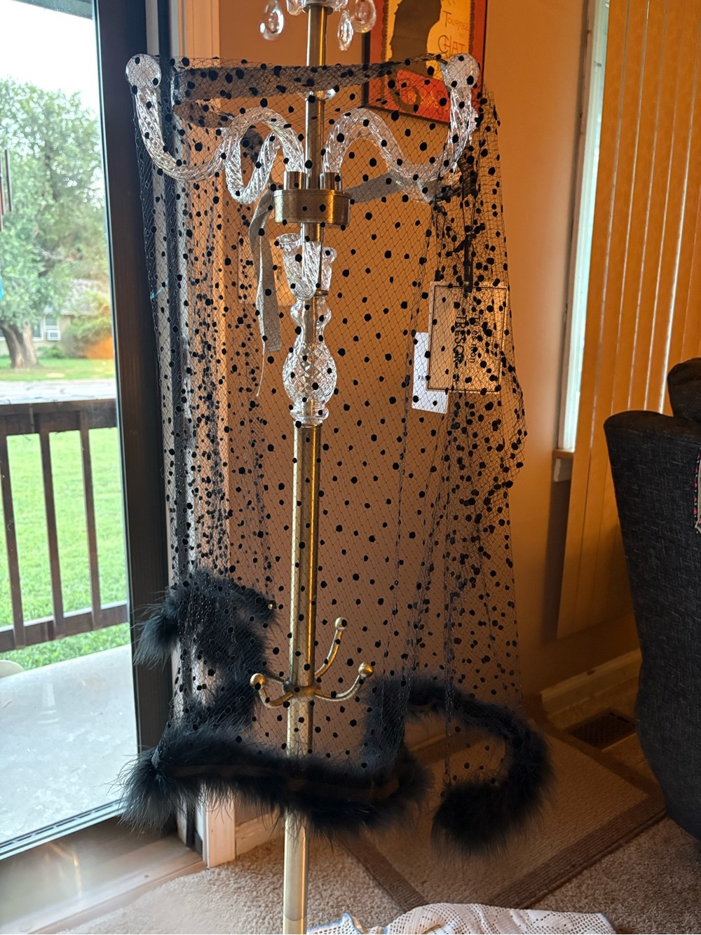 Tu es mon TRESOR Black Polka Dot Scarf apron skirt Feathery Trim